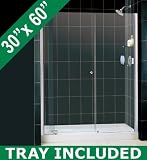 DreamLine ALLURE Clear Glass Shower Door & AMAZON Base Kit 54 to 61 Adjustable Shower Door with 30 x 60 Right Drain BaseChrome Finish Hardware; Clear Glass; Left Hand Drain Base