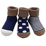 赤ちゃん ベビー 新生児 可愛いソックス 靴下 柔らかい靴下 秋冬　お祝い 出 産 祝い 保温ソックス 3足 (M, ブルー)