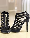 Newport News Zipper Trim Snake Embossed Stiletto Sandals (Medium Width 08 BLACK)