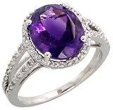 14k White Gold Large Stone Ring, w/ 0.11 Carat Brilliant Cut Diamonds & 4.79 Carats 11x9mm Oval Cut Amethyst Stone, 1/2 (12.5mm) wide