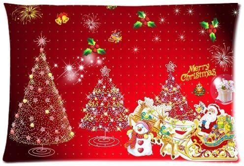 Christmas Santa Claus' Reindeer Snowman Custom Queen Size Bed Pillowcase DIY Pillowslips Roomy in Size 20 x 30 Inch