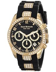 Isaac Mizrahi Womens IMN15GB Gold Tone Crystal Case Crystal Accented Black Silicone Strap Watch