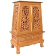 Handmade Asian Furniture - 37" Flower Vines Storage Cabinet / End Table - Natural Finish