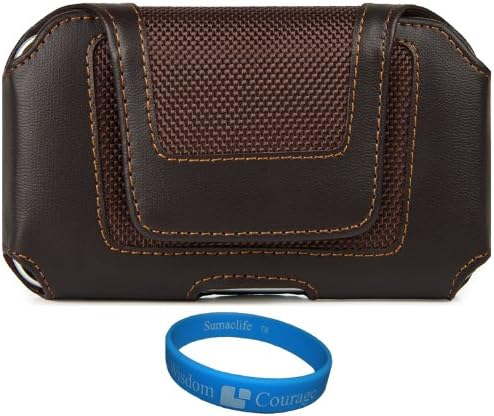 Premium Faux Leather Horizontal Executive Case (LEA964) for Alcatel OneTouch Series Smartphones + SumacLife TM Wristband
