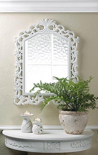 GHP Home Decor 17-1/2"x1/2"x23-1/2" Fleur-De-Lis Hanging Intricate Carved White Wall Mirror