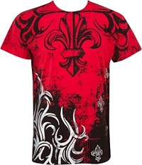 Fleur de Lis Tree Branches Metallic Silver Embossed Short Sleeve Crew Neck Cotton Mens Fashion T-Shirt ( 2 Colors )