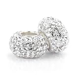 Set of 2, Bella Fascini Clear White Swarovski Crystal Element Pave Sterling Silver Bead Charms