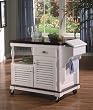 White Louvered Kitchen Cart Island Bar Work Table with Casters