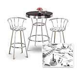 Chrome Bar Table & 2 Chrome 29" Musical Instrument Band Fabric Seat Barstoo ....