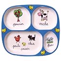 Divided Tray Baby Cie Farm Animals: Les Animaux de la Ferme Melamine Colorful dinnerware with wording