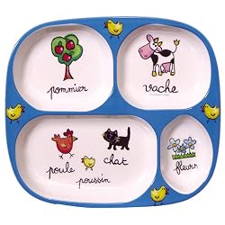 Divided Tray Baby Cie Farm Animals: Les Animaux de la Ferme Melamine Colorful dinnerware with wording