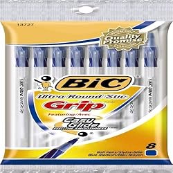 BIC Round Stic Grip Ultra Medium Ball Pen - Blue, Twelve - 8 Count Packs (96 Pens)