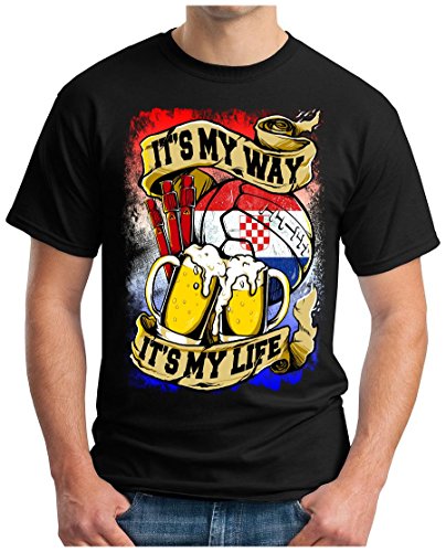 OM3 – CROATIA-MY-WAY – T-Shirt HRVATSKA MY LIFE EM 2016 FRANCE BIER BEER FANSHIRT SOCCER DRINK SPORT GEEK SWAG, L, schwarz