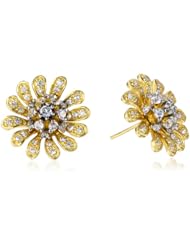 Goldtone Finish Silver Cubic Zirconia Flower Post Earrings