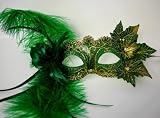 Green and Gold Venetion Feather Mask