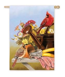 Garden Cardinals Silk Reflections Garden Size Flag