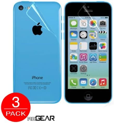 ReGear(TM) Apple iPhone 5C FRONT + BACK High Definition (HD) Clear Screen Protectors - Provides Maximum Clarity And Touch Screen Accuracy [3 PACK] - Lifetime Replacement Warranty