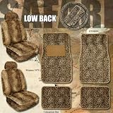 11pc Safari Leopard Car Mats Seat Steering Wheel Cover Set with Bonus Air Vent Pocket Pouch