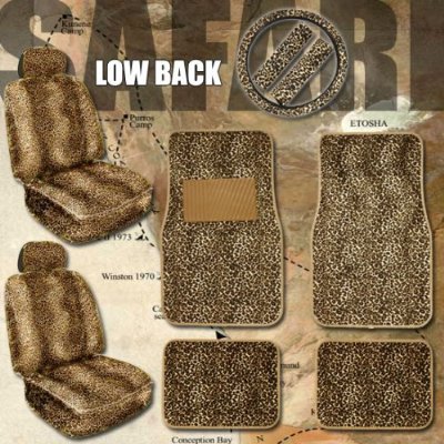 11pc Safari Cheetah Car Mats Seat Steering Wheel Cover Automotive Gift Set