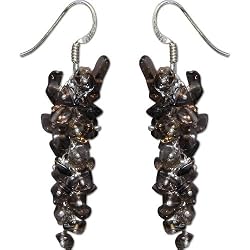 Sterling Silver Smokey Quartz Dangle Earrings 1.75 Inches