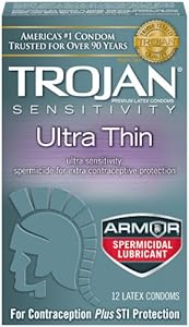 Trojan Condom Sensitivity Ultra Thin Spermicidal, 12 Count