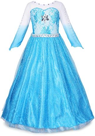 Ohlover Girl's Princess Elsa Dress Party Dress Costume (6, Blue)