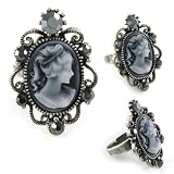 Light Gray Vintage Style Cameo Ring Adjustable