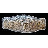 HUGE Western Style Longhorn With Filigree Work Belt Buckle 