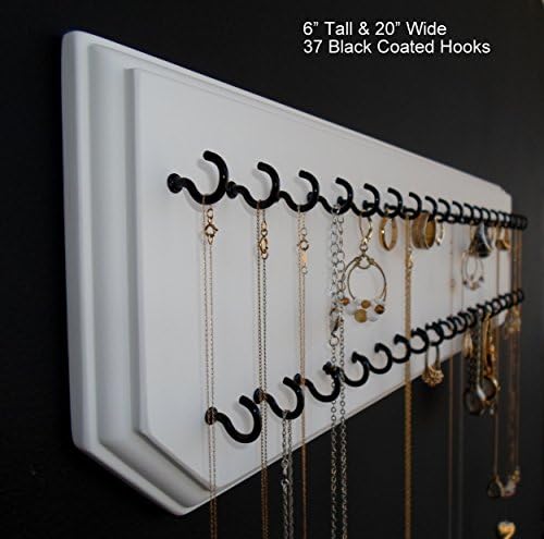 6x20-White 37-Black, Jewelry Organizer Hanging Necklace Holder Display Wall Rack
