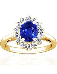 14K Yellow Gold Cushion Cut Blue Sapphire Ring With Sidestones (GIA Certificate)