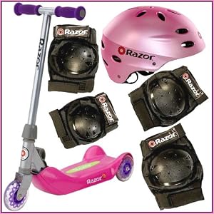 Razor Jr. Folding Kiddie Kick Scooter Pink Plus Child (Ages 5-8) Safety Bundle