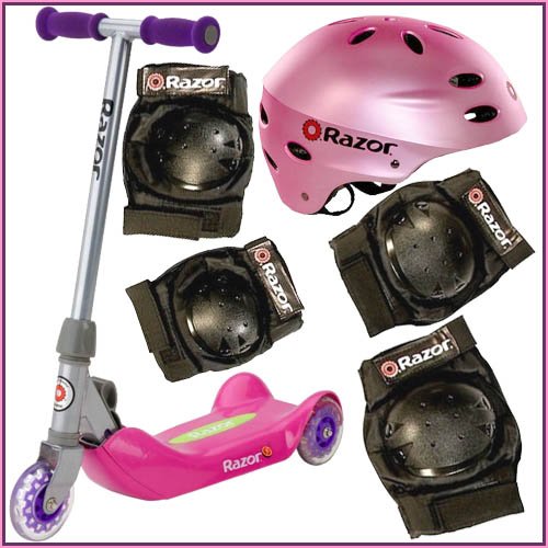 Razor Jr. Folding Kiddie Kick Scooter Pink Plus Child (Ages 5-8) Safety Bundle
