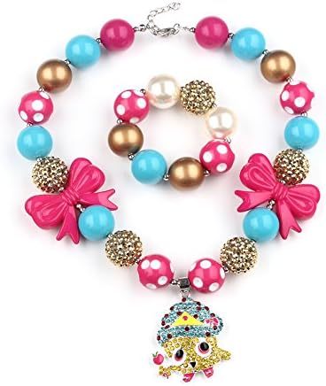 Lelife Chunky Gumball Necklace with Pendant+Bracelet Set Girls Bubblegum Necklace 9#