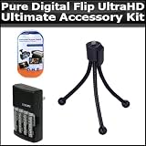 Accessory Kit For Pure Digital Flip UltraHD Camcorder 3rd Generation U260BL, U260W, U260MG Ultimate Includes Clear LCD Screen Protectors + Mini Tripod + Four 3100 mah AA Battries W/ Ac/Dc Rapid Charger 110/220