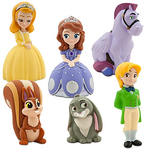 Disney Junior SOFIA THE FIRST 6 Piece Bath Set Featuring Sofia the First, Prince James, Clover, Whatnaught, Minimus and Princess Amber Bath Toys Measuring 2 to 5 Inches Tall