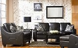 2PC Black Contemporary Leather Sofa and Loveseat Set