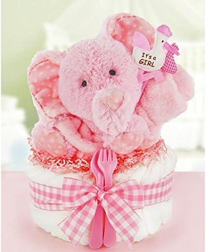 Gingham &amp; Giggles One Tier Diaper Cake - Girl