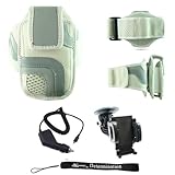 White Adjustable Deluxe Sportband / Workout Armband with Adaptable Neck Str ....