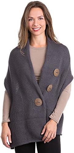 Pure Handknit Cotton Button Wrap, 465 DARK GREY, Size 1 Size