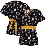 XL Pittsburgh Steelers Ladies Black Wrap V-Neck Scrub Top