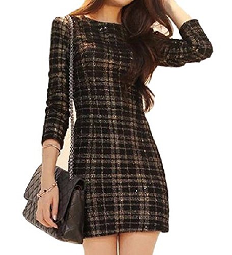 (エーキャット) A-cat ワンピース チェック 柄 タイト ニット ツイード 風 ミニ 丈 エレガント キャリア 2016 ＯＬ 通勤 / S M L 白 黒