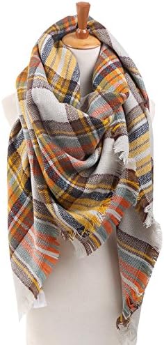 CNACCASU Yellow Wool Blend Large Tartan Checked Plaid Scarf winter Gridlock Shawl Cowl(FBA)