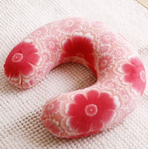 Soft Relief Pain Flower Pattern Memory Travel Neck Pillow, Red