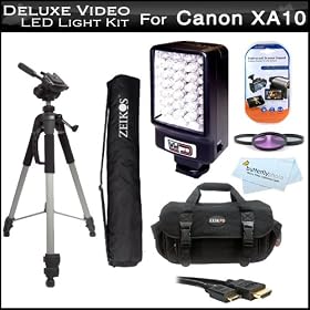 LED Light Kit For Canon XA10 Professional Camcorder Includes Deluxe LED Digital Video with Support Bracket + Deluxe Carrying Case + 72 Pro Tripod + Mini HDMI Cable + 3pc (UV-CPL-FLD) High Res. Filter Kit + Screen Protectors + MicroFiber Cleaning Cloth