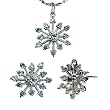Sparkling Aquamarine Cubic Zirconia Snowflake Platinum Overlay CAREFREE Sterling Silver Pendant Necklace and Stud Earrings Set