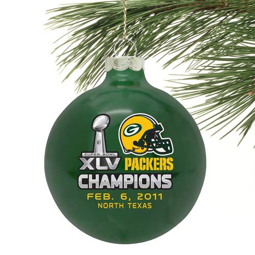 Green Bay Packers Super Bowl XLV Champions Green Glass Ornament