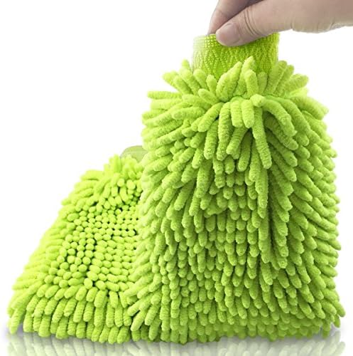Microfiber Wash Mitt Car Wash Mitt - Wood, Mirrors, Furniture, Glass &amp; Car Detailing - Medium Size For Woman's Hand - Both Side Microfiber Mittens - 2 Pack