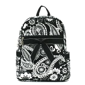 Medium Quilted Paisley Print Backpack Purse - Black & White (13 x 11)