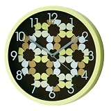 Premier Housewares Round Wall Clock, Light Yellow Retro Floral Design
