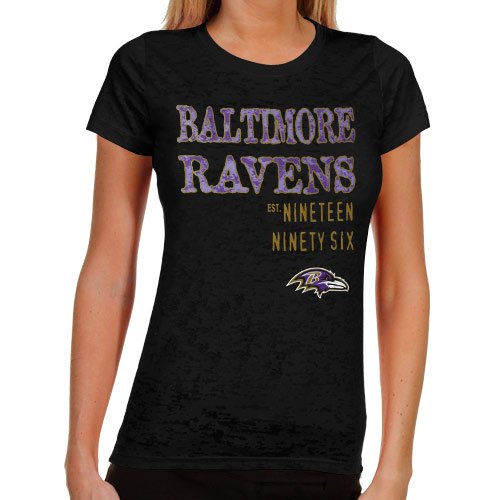 Baltimore Ravens Ladies Shotgun Shine Burnout T-Shirt - Black (Medium)